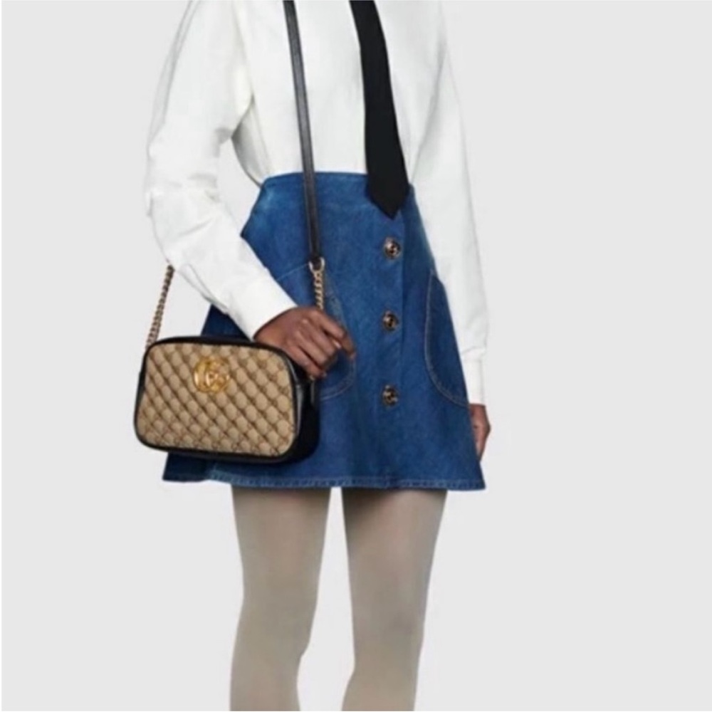 NEW GUCCI MONOGRAM MATELASSE DIAGONAL  GG MARMONT CHAIN LEATHER SHOULDER BAG SML